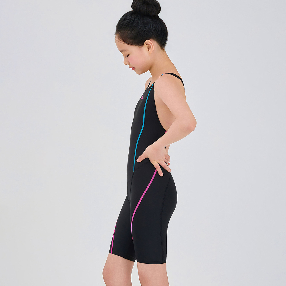 RALLY Kids line reply X-Back Swimsuit Black Blue [RSGH466 Girls' Swimwear] 디테일