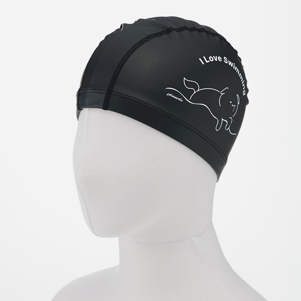 I Love Swimming PU Coating Swim Cap black
