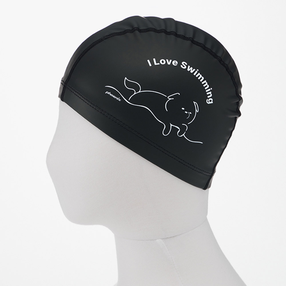PHOENIX I Love Swimming PU Coating Swim Cap black [PCU-02 I Love Swimming (BLK)] 디테일