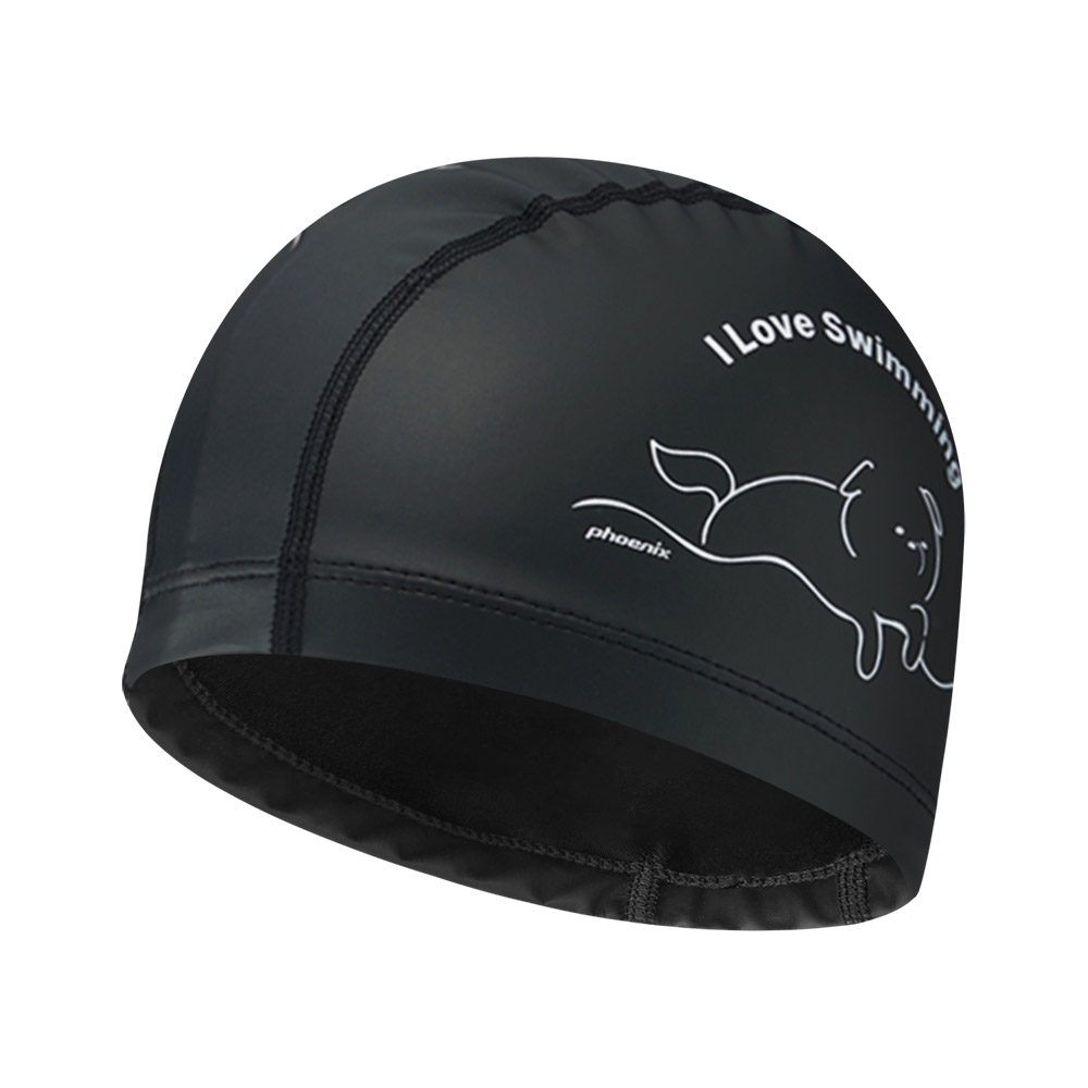 I Love Swimming PU Coating Swim Cap black