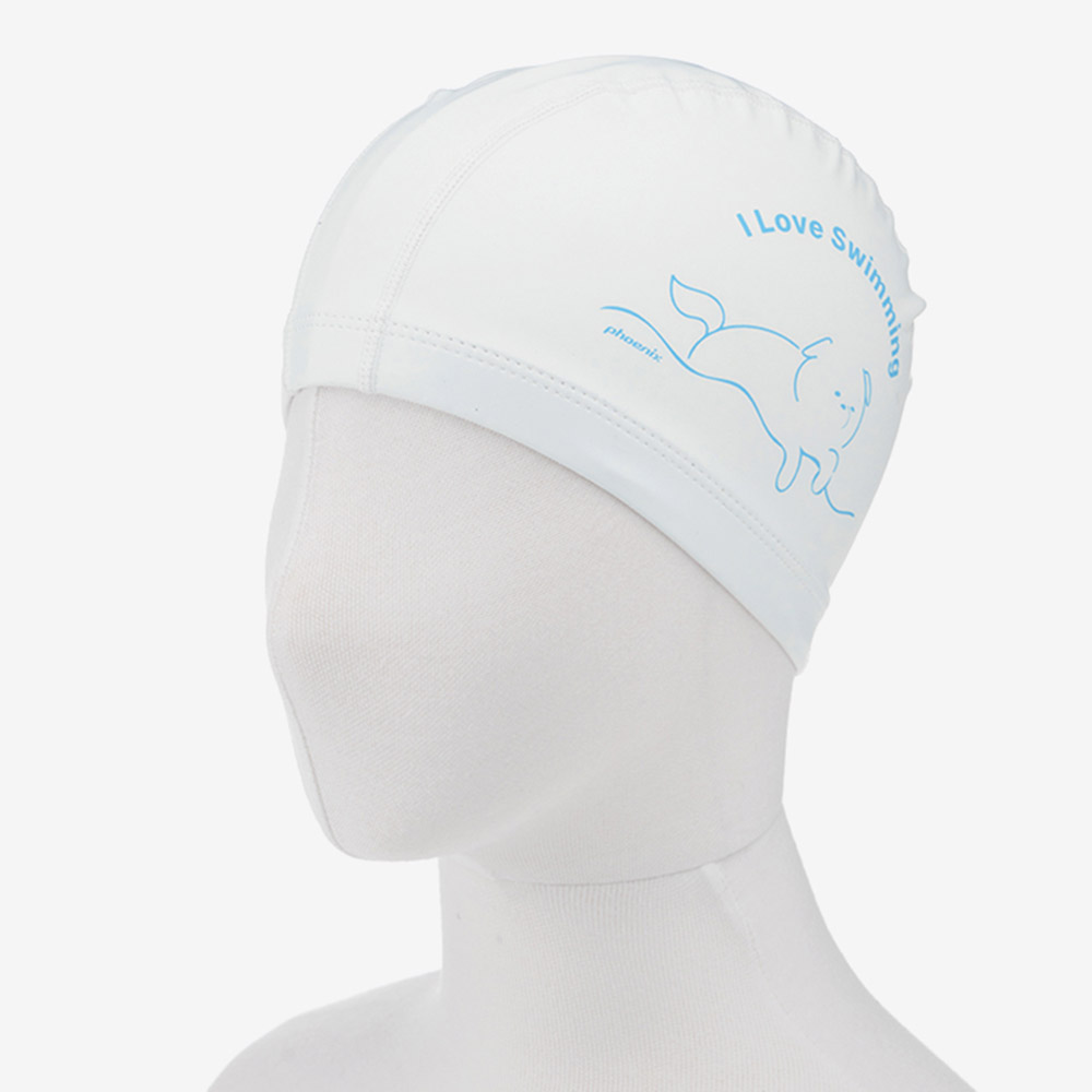I Love Swimming PU Coating Swim Cap white