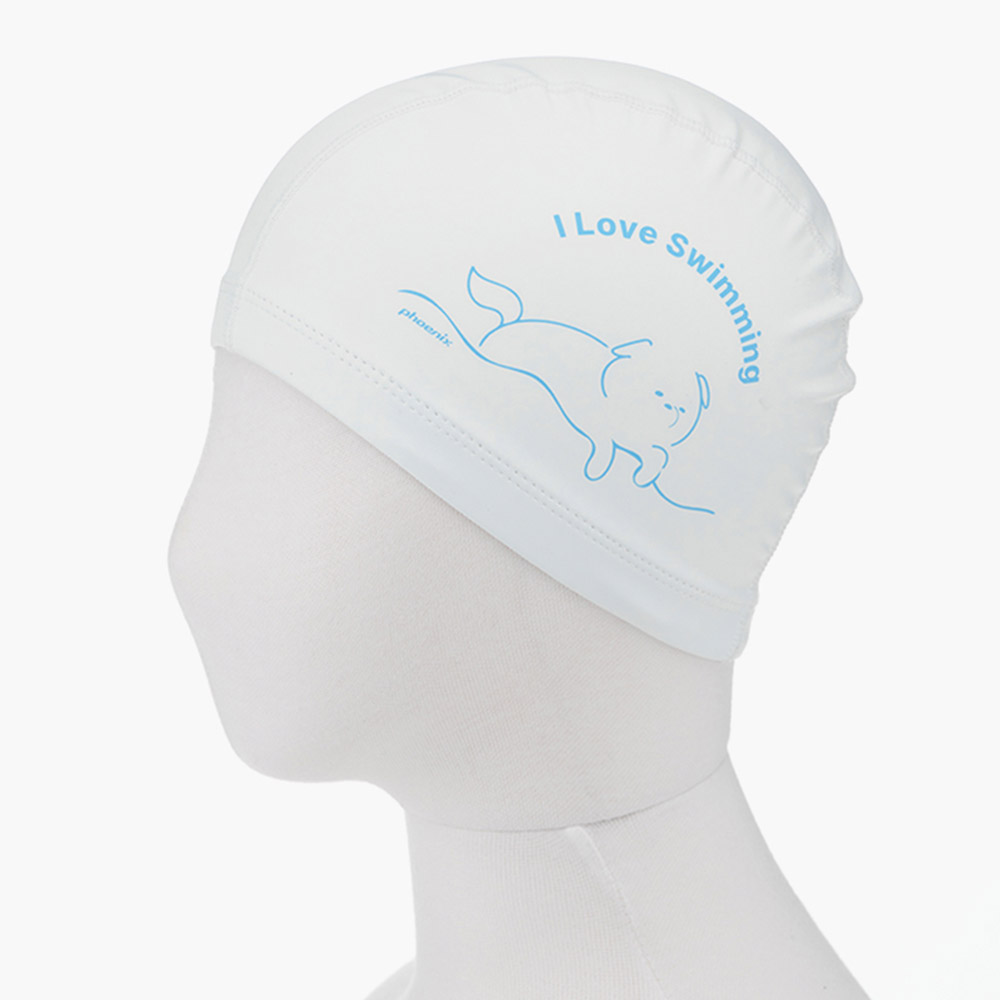 PHOENIX I Love Swimming PU Coating Swim Cap white [PCU-02 I Love Swimming (WHT)] 디테일