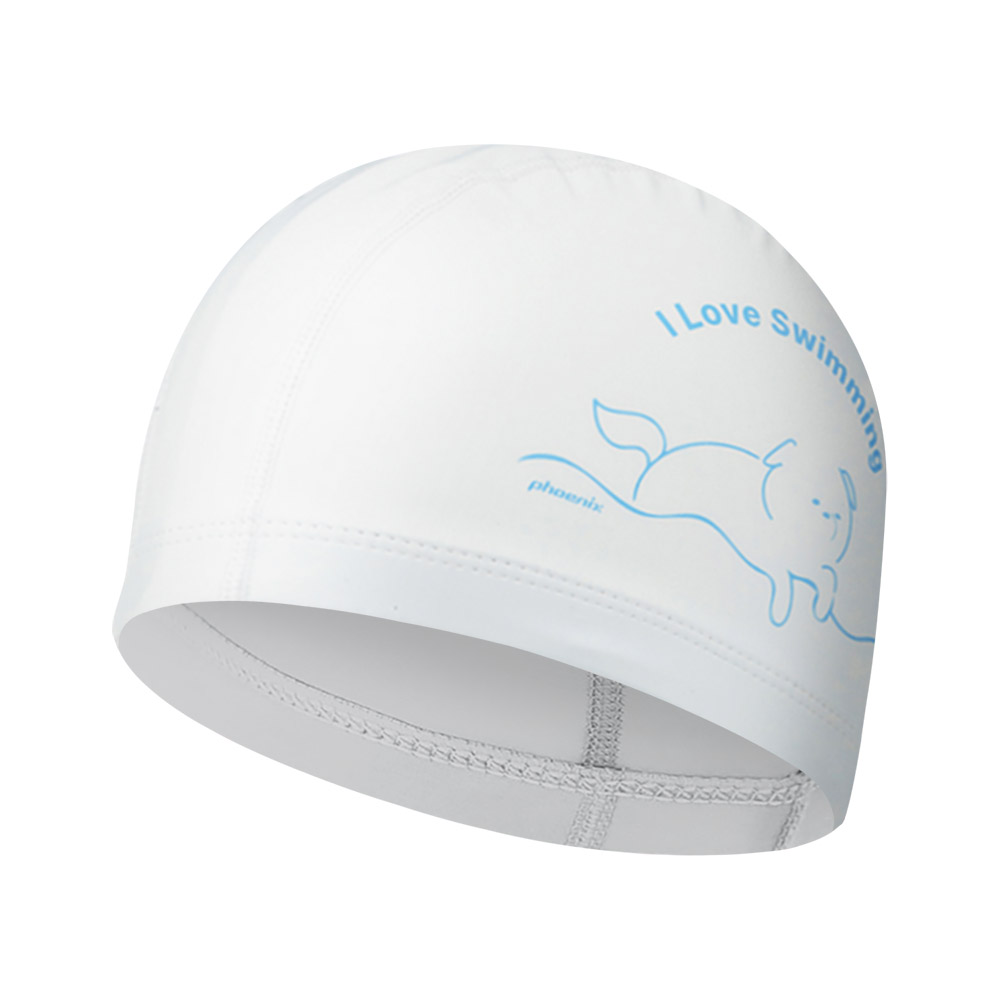 I Love Swimming PU Coating Swim Cap white