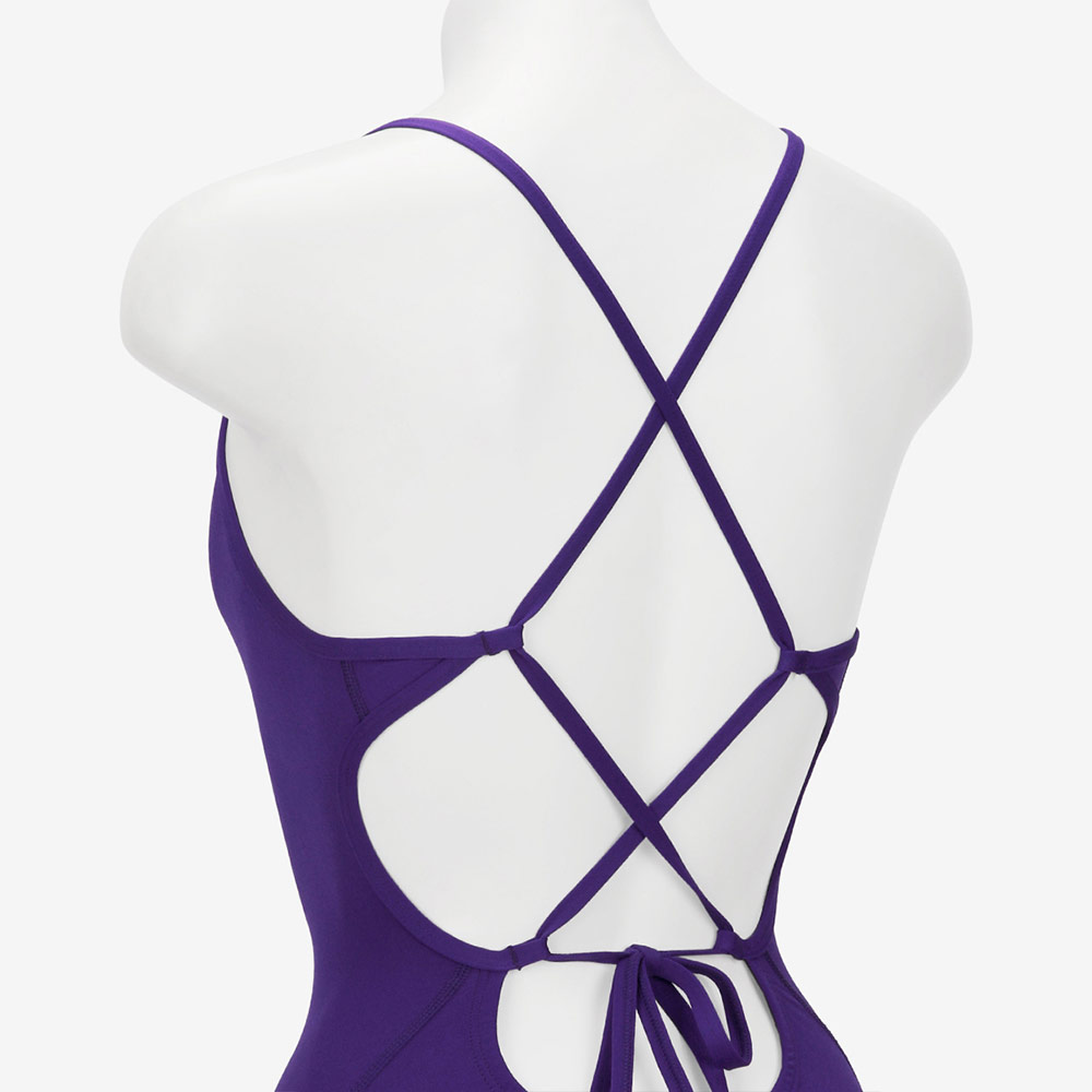 NIKE SWIM Answer Solid Lace Up Tie Back Swimsuit middle cut Training coat Purple [NESSG000-536 embroidery logo Women's ] 디테일