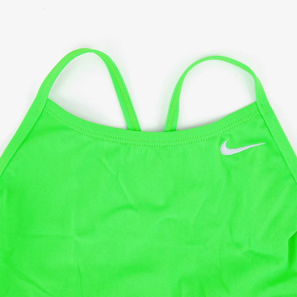 NIKE SWIM Answer Solid Lace Up Tie Back Swimsuit middle cut Training Voltage green [NESSG000-311 embroidery logo Women's ] 디테일