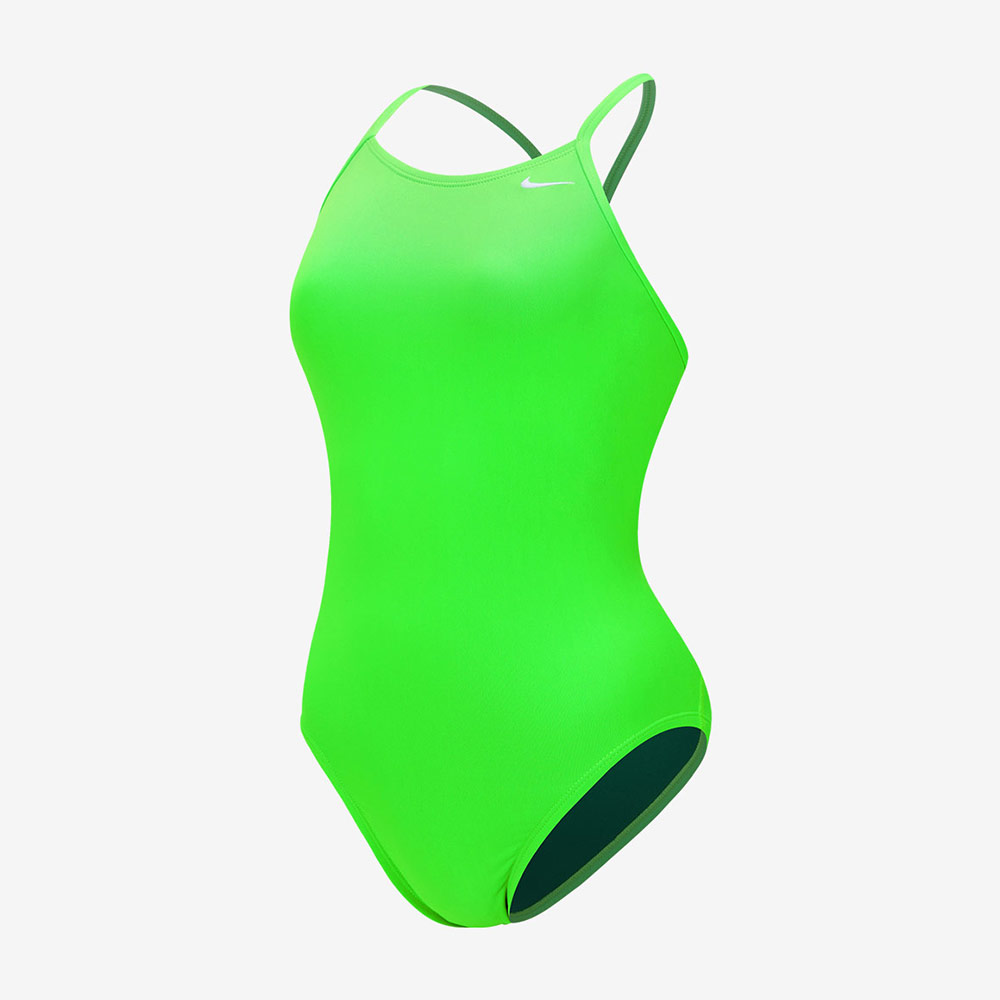 NIKE SWIM Answer Solid Lace Up Tie Back Swimsuit middle cut Training Voltage green [NESSG000-311 embroidery logo Women's ] 디테일