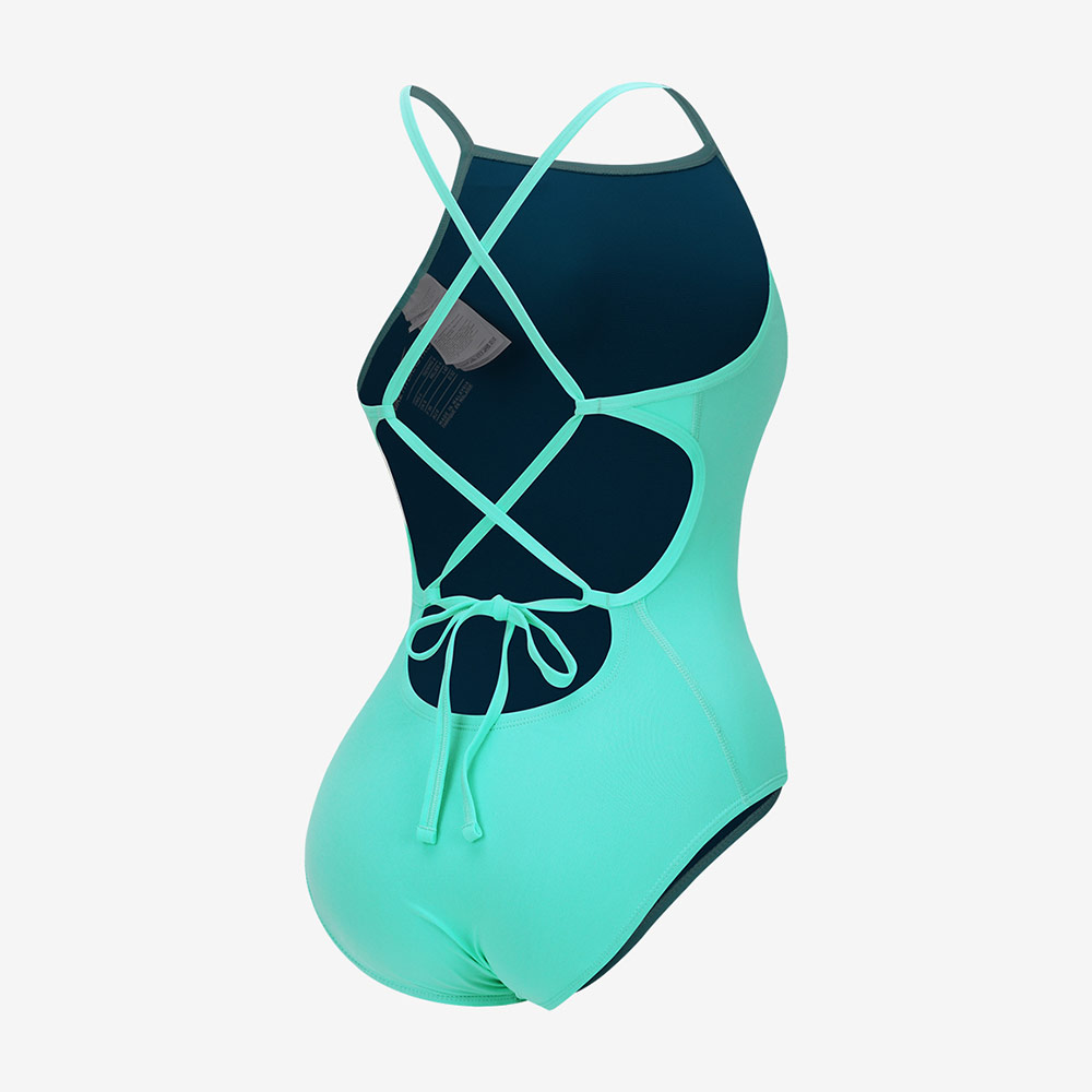 NIKE SWIM Answer Solid Lace Up Tie Back Swimsuit middle cut Training Bleach Turk [NESSG000-468 embroidery logo Women's ] 디테일