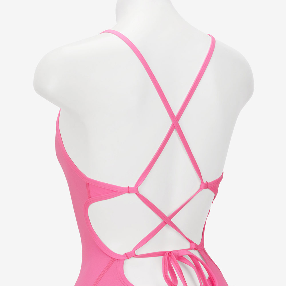 NIKE SWIM Answer Solid Lace Up Tie Back Swimsuit middle cut Training pink Glow [NESSG000-663 embroidery logo Women's ] 디테일