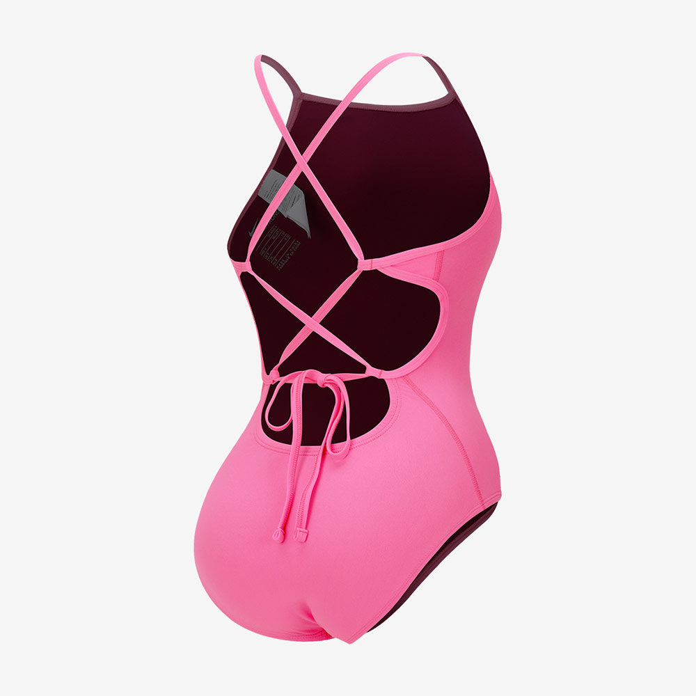 NIKE SWIM Answer Solid Lace Up Tie Back Swimsuit middle cut Training pink Glow [NESSG000-663 embroidery logo Women's ] 디테일
