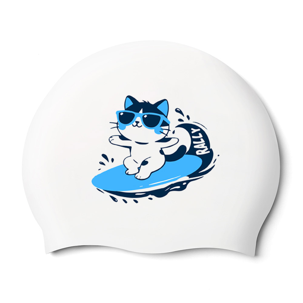 Surf Cat Silicone Swim Cap Blue