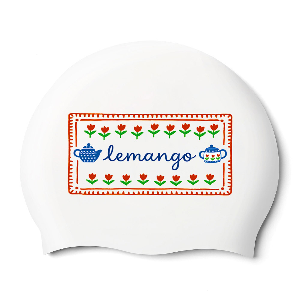 LEMANGO フラワー スタンプ シリコン スイムキャップ ホワイト [LGNSC60006308] 상품컷