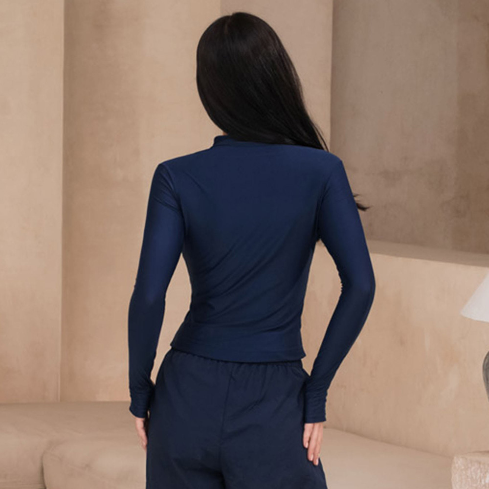モダン クラシック クロップ Zip Front ラッシュガード ネイビー