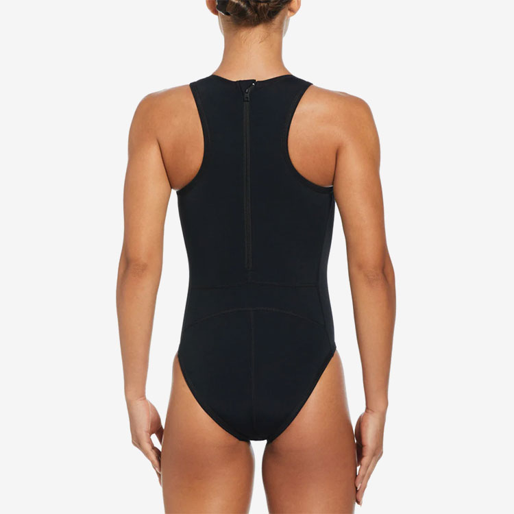 NIKE SWIM Women's Water Polo Solid Zip-up High Neck Swimsuit Black [NESSE001-001 Bathing Suit] 디테일