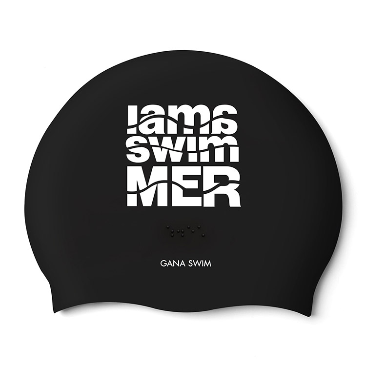 Swim Dot I Am a Swimmer Braille Silicone Swim Cap Black