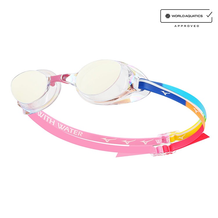 MIZUNO Accel Eye Fusion Water Mirrored Non-Cushioned Goggles Clear Pink [N3XEC08108 World Aquatics Approved]