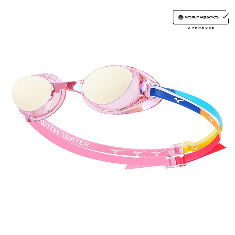 MIZUNO Accel Eye Fusion Water Mirrored Non-Cushioned Goggles Pink [N3XEC08109 World Aquatics Approved] 상품컷