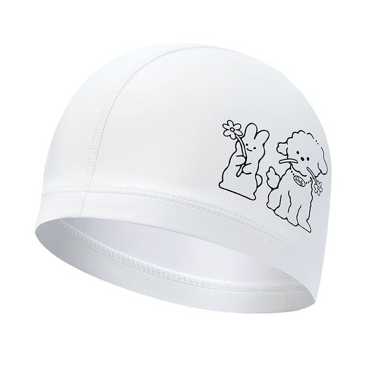 RALLY Kids Rabbit and Puppy PU Coated Swim Cap White PRKC923 WHT 상품컷
