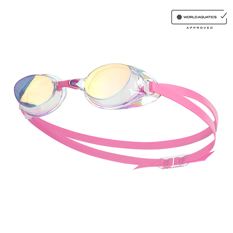 MIZUNO Excel Eye Racer Mirrored Non-Cushioned Goggles Clear Pink [N3JEB85106 World Aquatics Approved] 상품컷