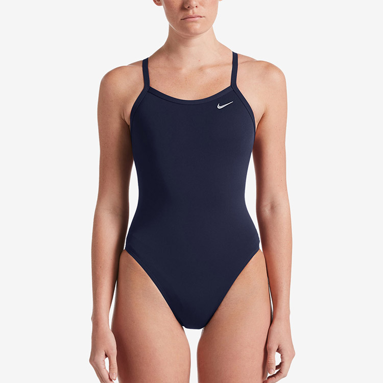 NIKE SWIM Women's Answer Solid Racer Back Swimsuit Navy [NESSA017-440 Embroidery Logo]