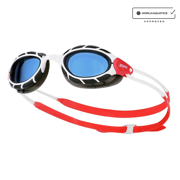 ZOGGS Predator Goggles White Red [461037 (WHRDTBL) World Aquatics Approved + Antifog Giveaway]