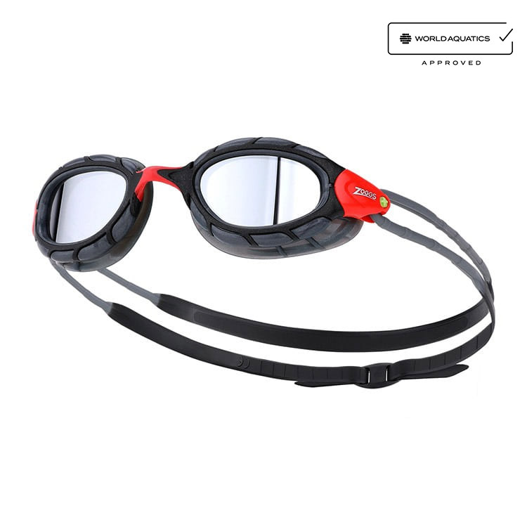 ZOGGS Predator Titanium Mirrored Goggles Red Gray [461065 (RDGYMSM) World Aquatics Approved + Antifog Giveaway] 상품컷