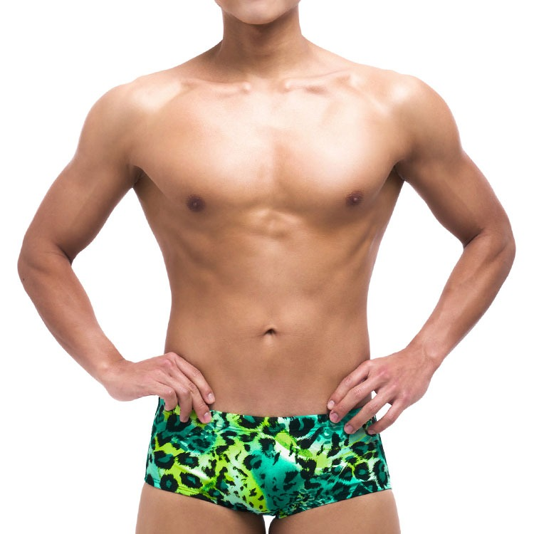 SENTI Men's New Classic Real Leopard Square Leg Swimsuit Lime [MSP-25414]