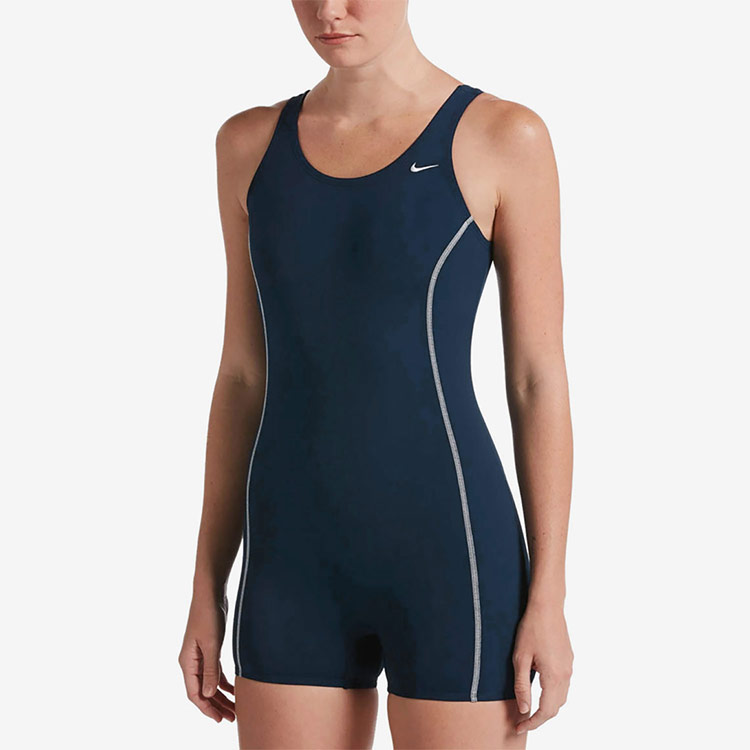 NIKE SWIM Women's Poly Solid Legsuit Swimsuit Midnight Navy [NESS7068-440 Embroidery Logo ] 상품컷