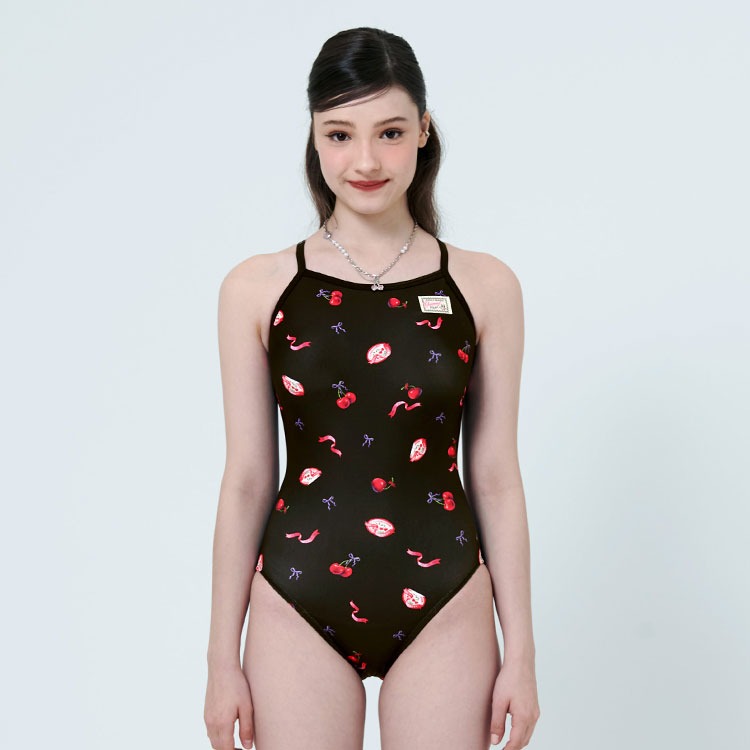 KITSCH PITCH レディース Extra Sweet Cherry Crossバック水着 ブラック [KPE1WS010 フィットネス水着 おしゃれ] 상품컷