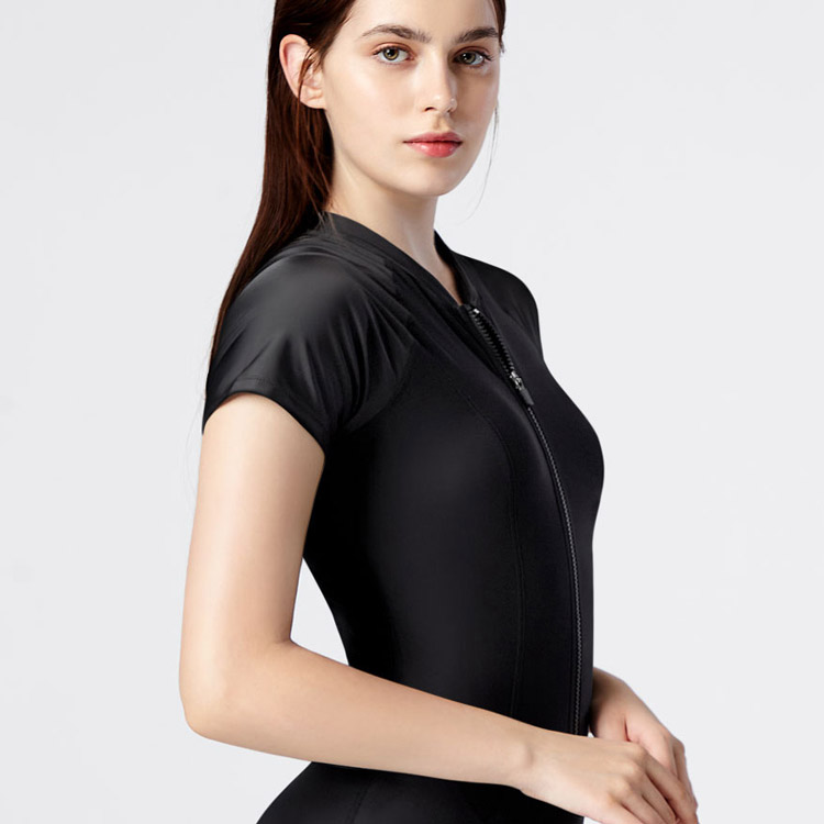 ADDIBLE Women's Raglan Zip-Up High-Neck Close Back Swimsuit Suit Black [ASWBK020 (BLK) ] 디테일