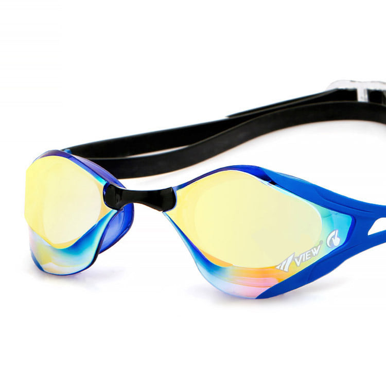 VIEW BladeF Zero Swipe Antifog Mirrored Non-Cushioned Goggles Yellow Black [V128SAM (CBO) World Aquatics Approved] 디테일