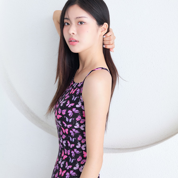 SENTI Women's Twinkle Mariposa Cross Back Swimsuit Black Pink [WSH-24011 (B/PK) Bathing Suit] 디테일