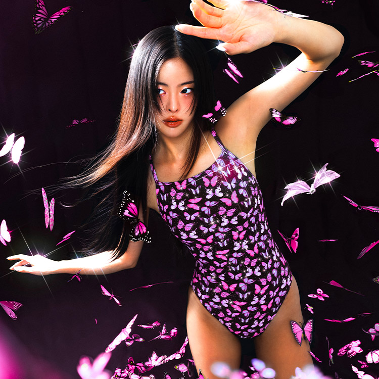 SENTI Women's Twinkle Mariposa Cross Back Swimsuit Black Pink [WSH-24011 (B/PK) Bathing Suit] 디테일