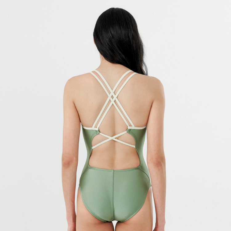 SWAVE Women's Stella Double Point Back Swimsuit Sage Green [SF1LST006] 디테일