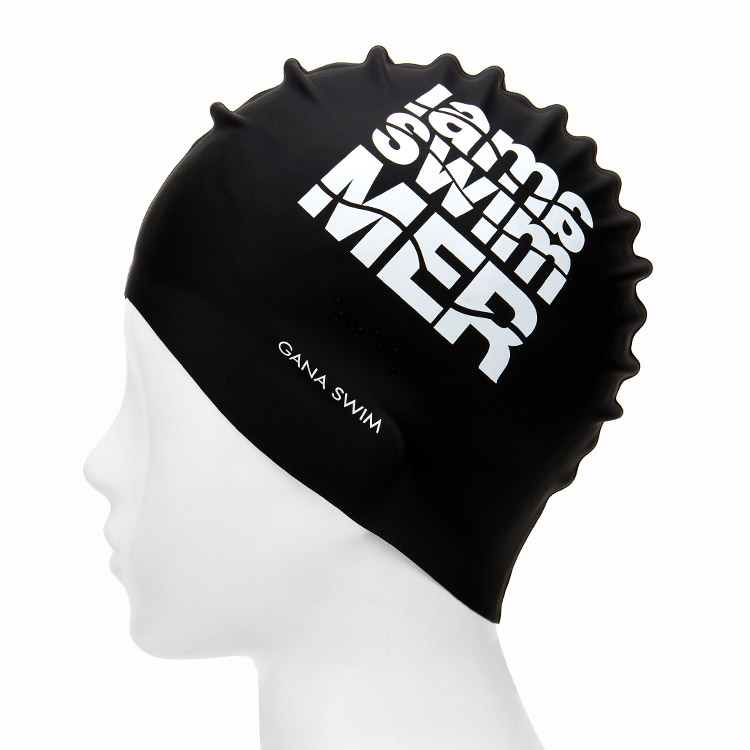 GANA SWIM Swim Dot I Am a Swimmer Braille Silicone Swim Cap Black [GS-SDSC005 (BLK)] 디테일
