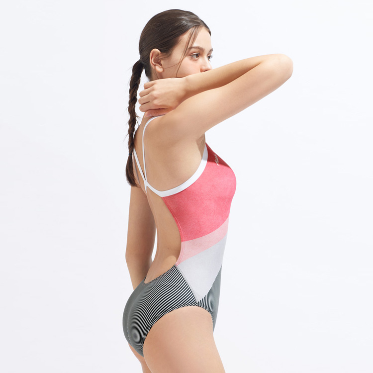 ADDIBLE Women's Vivid Oblique V-Back Swimsuit Pink [ASWPK031] 디테일
