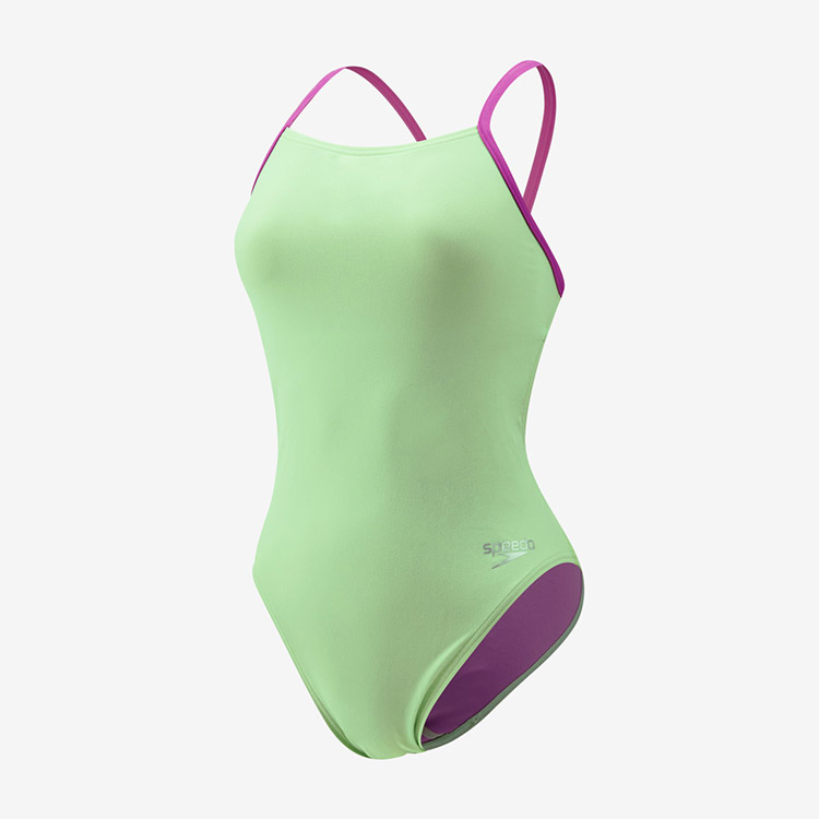 SPEEDO Women's Eco Endurance Solid Lattice Tie Back Swimsuit Green [8-00406517193 Bathing Suit] 디테일