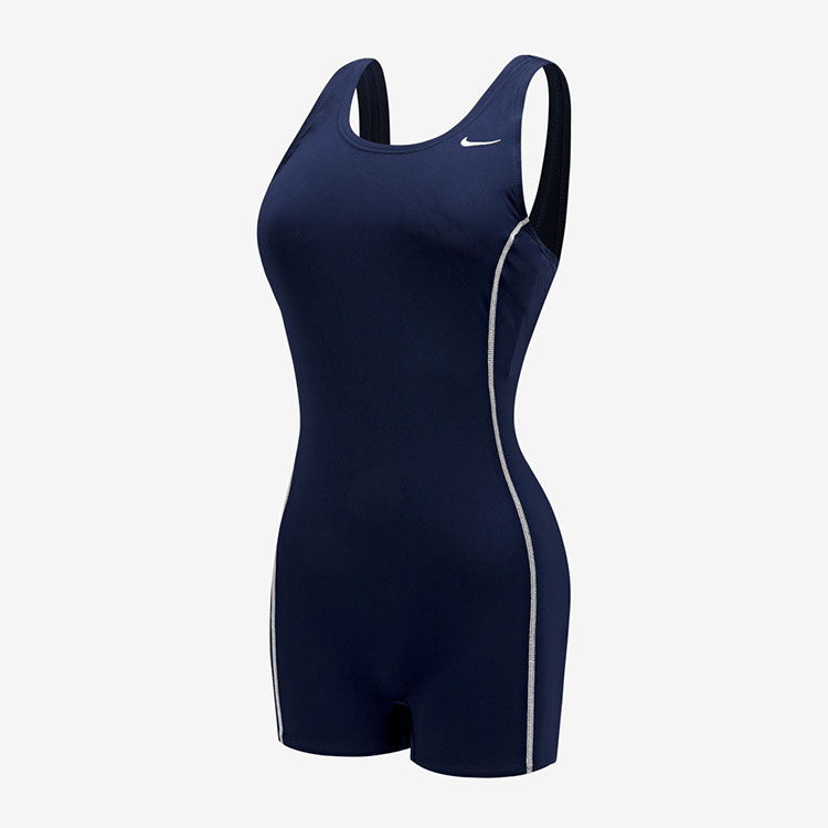NIKE SWIM Women's Poly Solid Legsuit Swimsuit Midnight Navy [NESS7068-440 Embroidery Logo ] 디테일