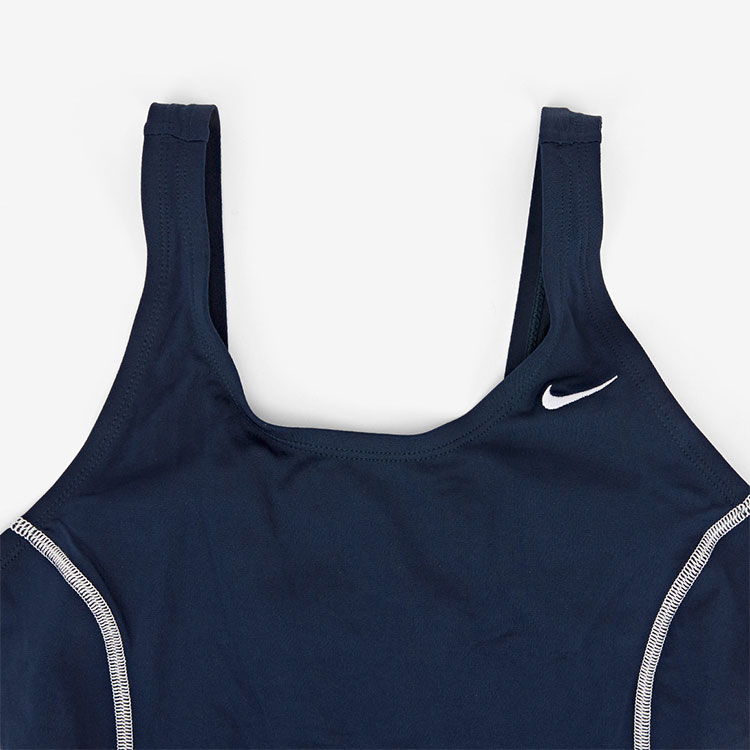 NIKE SWIM Women's Poly Solid Legsuit Swimsuit Midnight Navy [NESS7068-440 Embroidery Logo ] 디테일