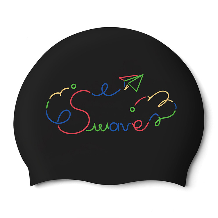 Colorful Swave Silicone Swim Cap Black
