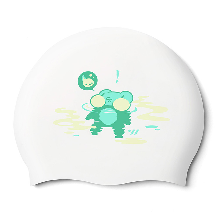 Floating Frog Silicone Swim Cap White