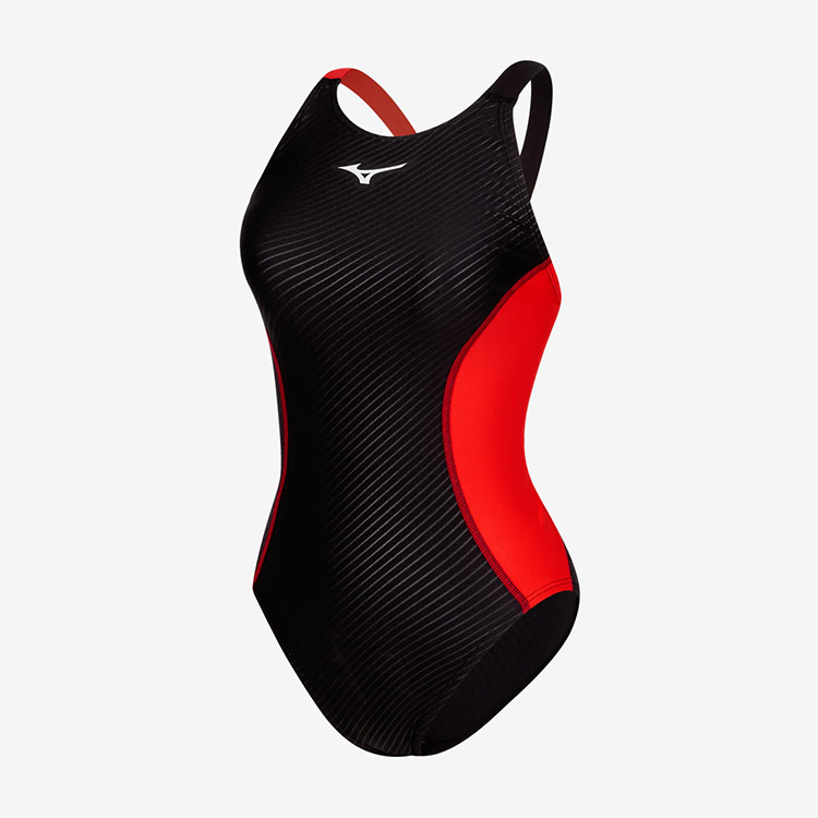 Women's Exersuit Asymmetry Cross Back Swimsuit Black Red