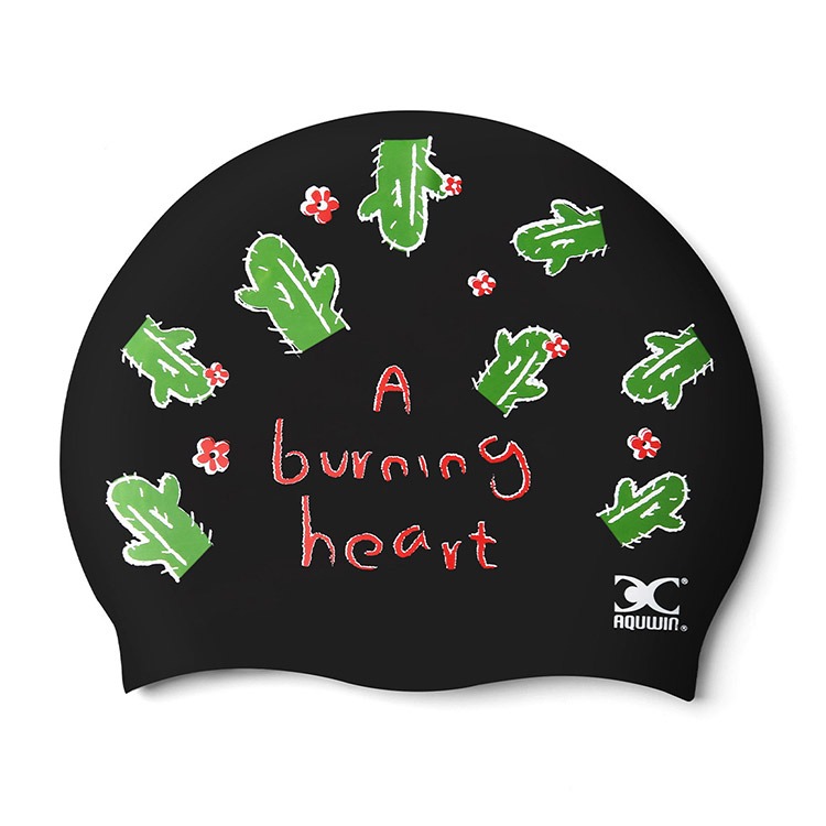 AQUWIN Cactus Silicone Swim Cap Black [ SP Cactus BLACK ] 상품컷