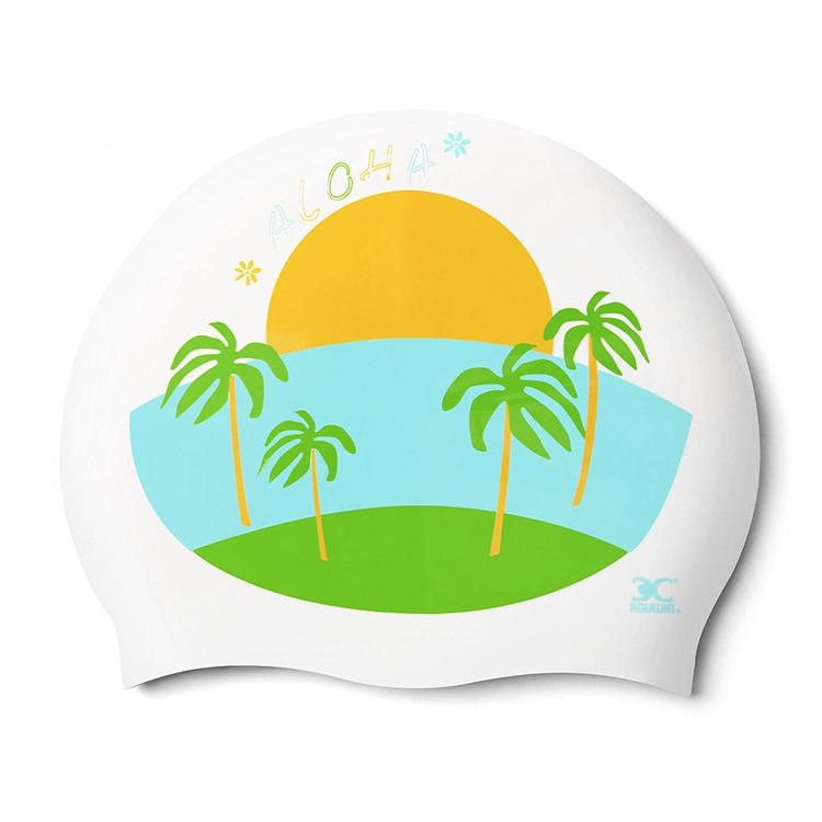AQUWIN Aloha Silicone Swim Cap White [ SP Aloha WHITE ]