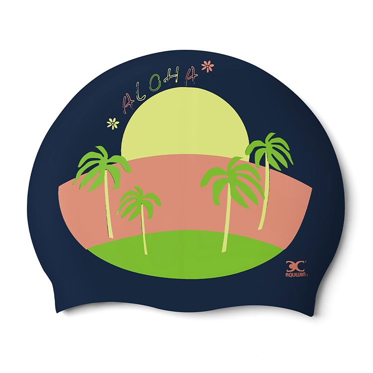 AQUWIN Aloha Silicone Swim Cap Navy [ SP Aloha NAVY ] 상품컷