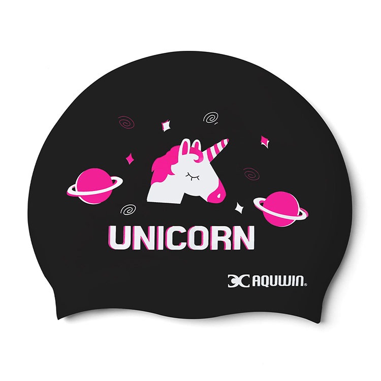 AQUWIN Unicorn Silicone Swim Cap Black [ SP Unicorn BLACK ] 상품컷