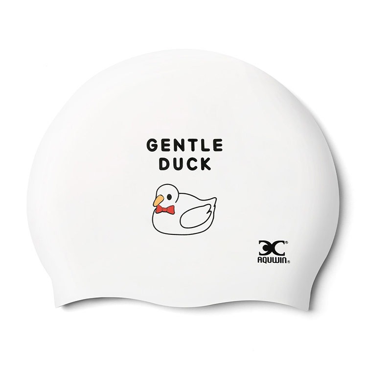 AQUWIN Kids Silicone Swim Cap Gentle Duck White [ JPP Gentle Duck WHITE 아동 ] 상품컷