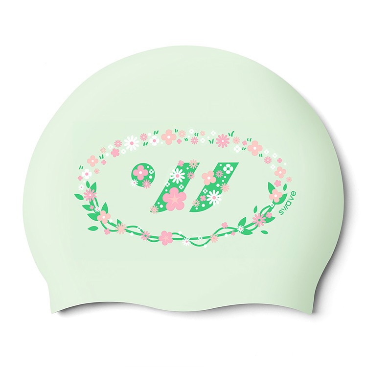 Floral Swave Silicone Swim Cap Pale Mint
