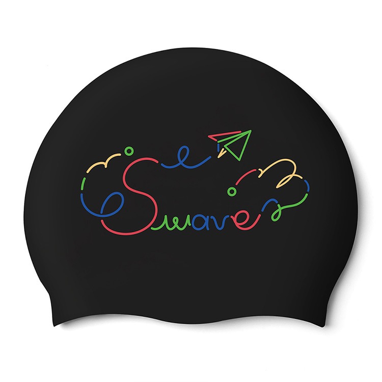 Colorful Swave Silicone Swim Cap Black