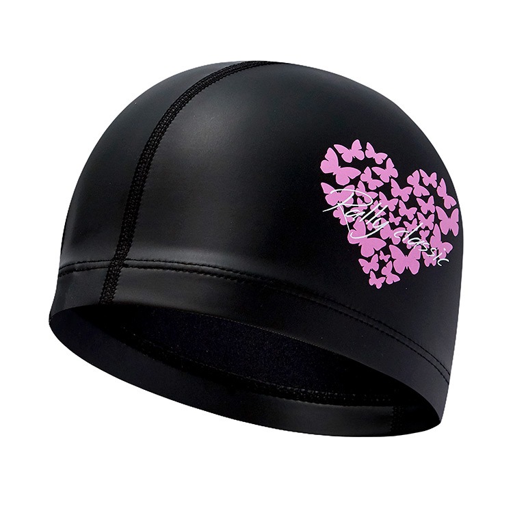 RALLY Butterfly Heart PU Coated Swim Cap Black PRUC914 BLK