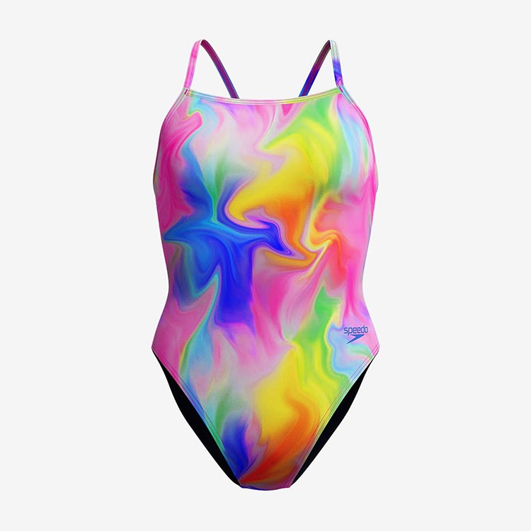 SPEEDO Women's Endurance Hula Blend Print V-Back Swimsuit Pink Yellow [8-00477518490] 상품컷